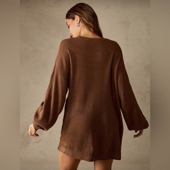Missguided Oversized Ribbed Knit Brown Sweater Dress - Picture 2 of 4